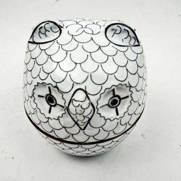 Pottery Barn White Owl Decorative Trinket Box Blue Enamel Interior Metal Cloison - Picture 9 of 9